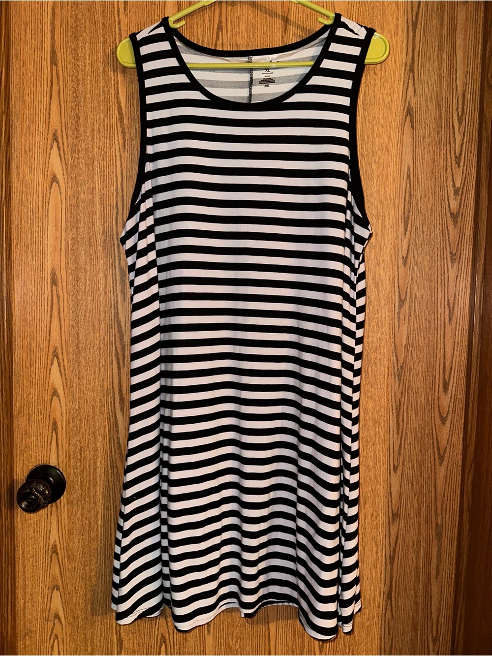 just be Black and White Striped Midi Tank Dress